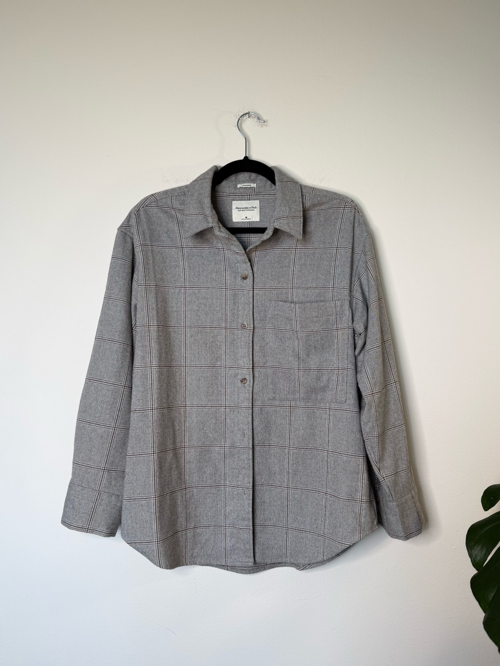 Abercrombie & Fitch Light Grey Windowpane Button-Up Shirt